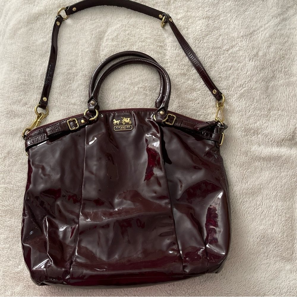 Coach Patent Leather Satchel Women’s Burgundy